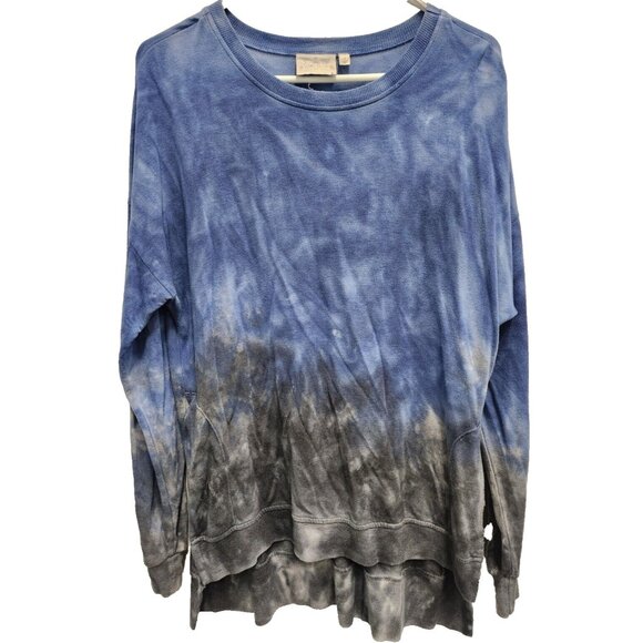Dantelle Womens BOHO Hippie Tunic Top Size Medium Blue Gray Tie Dye Long Sleeve - Picture 1 of 8